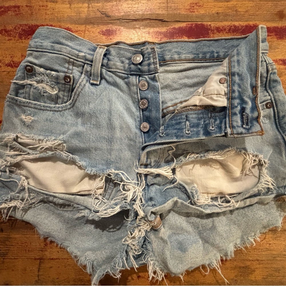 Levi's Light Blue Distressed Jean Shorts